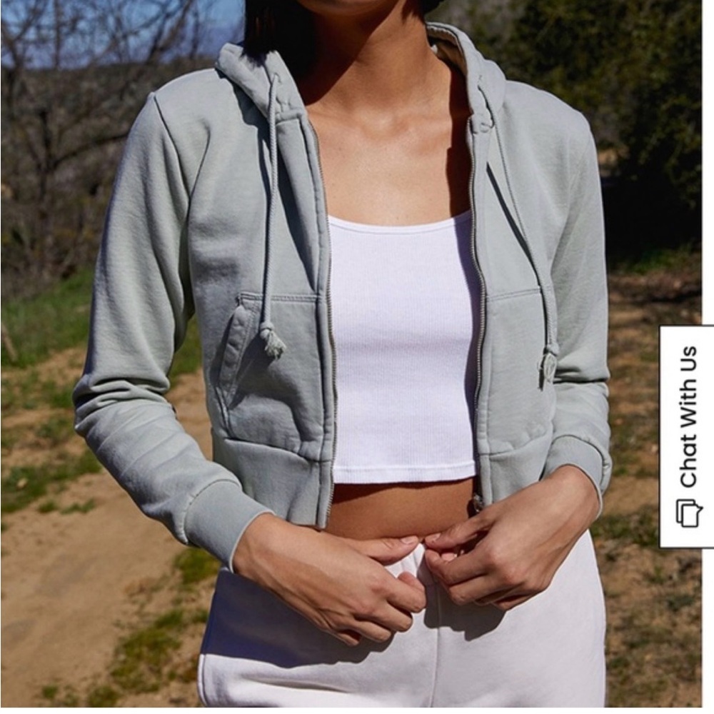 John Galt Brandy Melville Cozy Cropped Hoodie Sweatshirt Crystal Green Zip Up